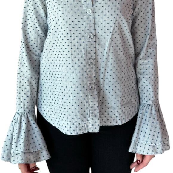 Derek Lam 10 Crosby Polka Dot Blouse Ruffle Sz 0 XS Blue Designer Button Up Top - Picture 5 of 10